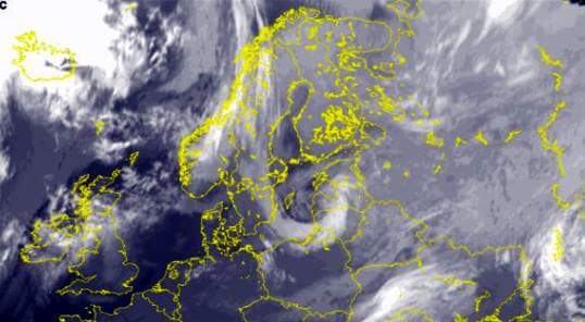 Nell'immagine dal satellite il nucleo gelido ben visibile sul Baltico il 23 Febbraio.