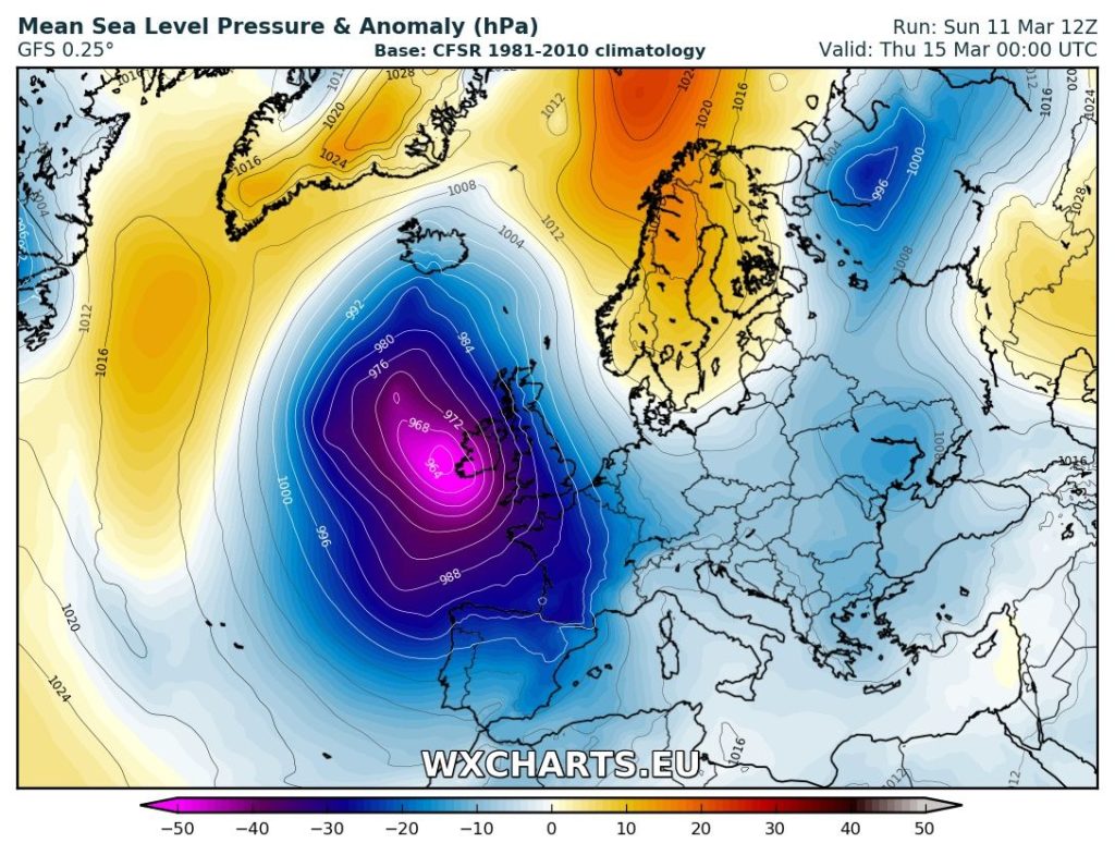 anomalia di pressione al livello del mare in Europa