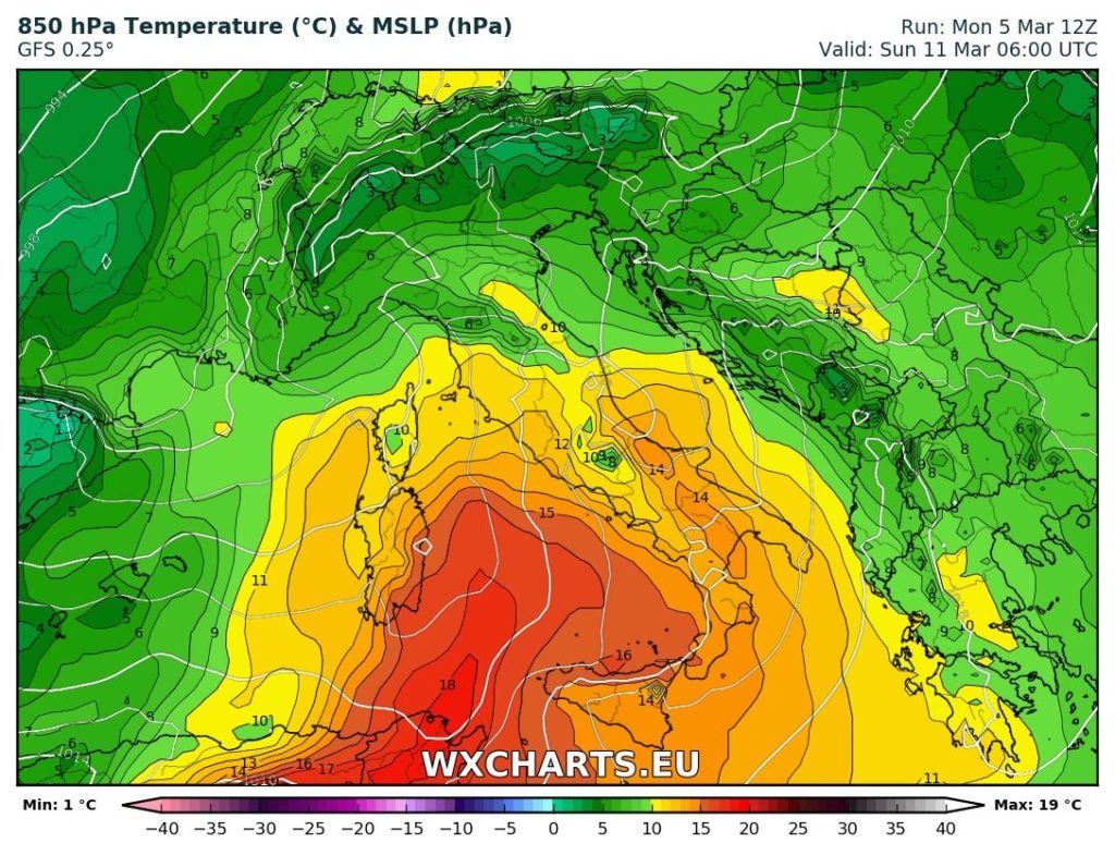 il prefrontale sub-tropicale previsto per il fine settimana