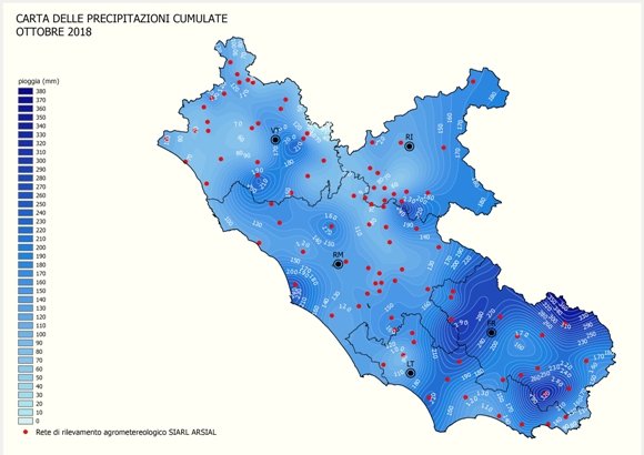 Le piogge cadute sul Lazio nel mese di Ottobre; la prima decade di Novembre ha raggiunto molti valori del mese scorso