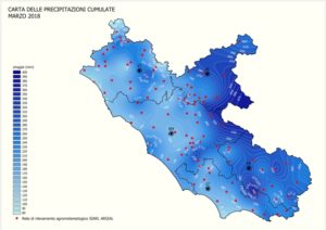 Pluviometria della rete Arsial per il mese di Marzo 2018